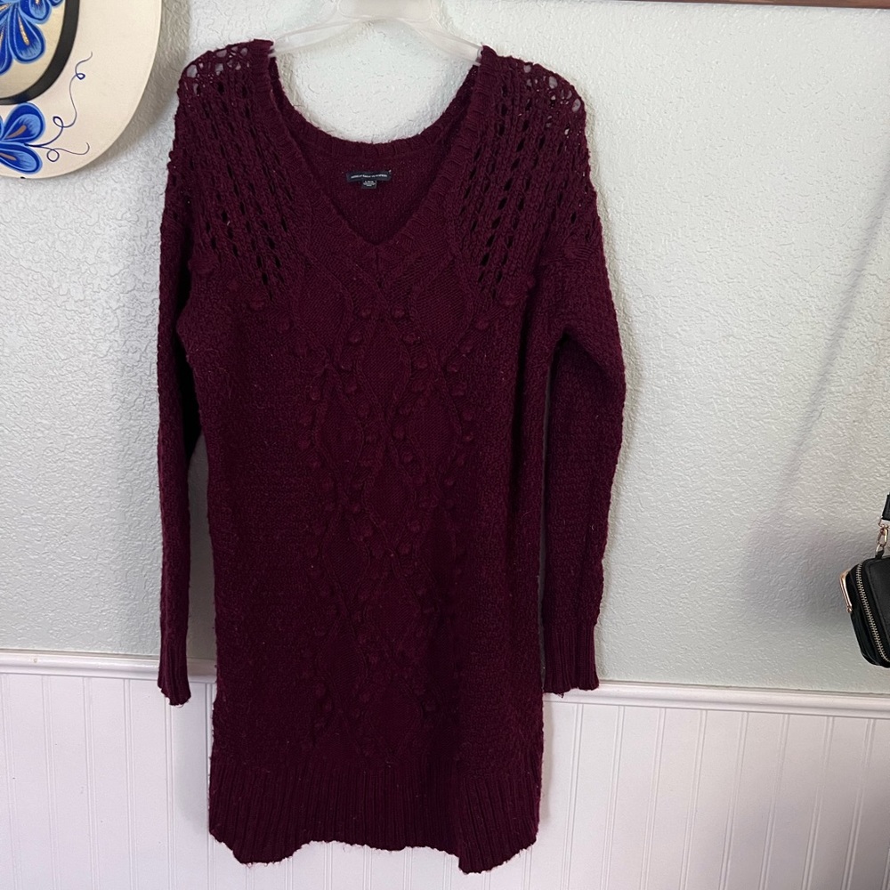 Maroon Knit Sweater Dress